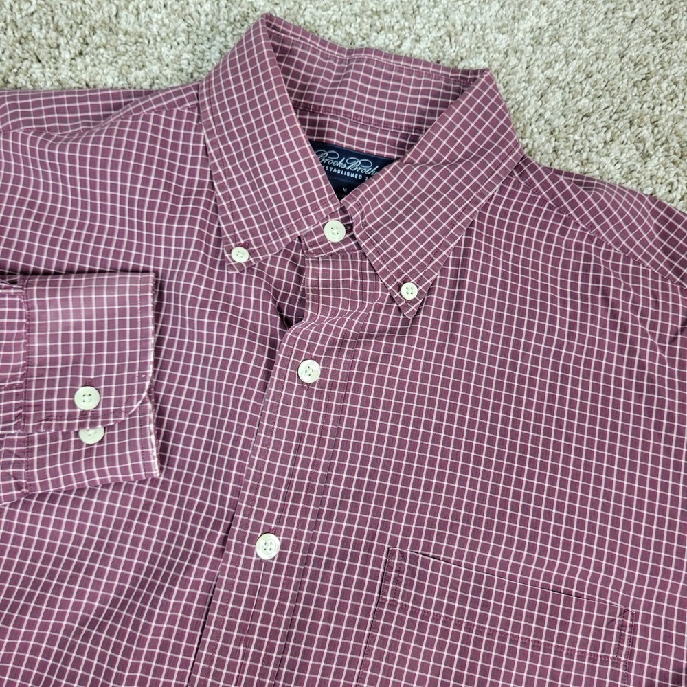 Brooks Brothers‎ Mens Medium Maroon Check Button Down Long Sleeve